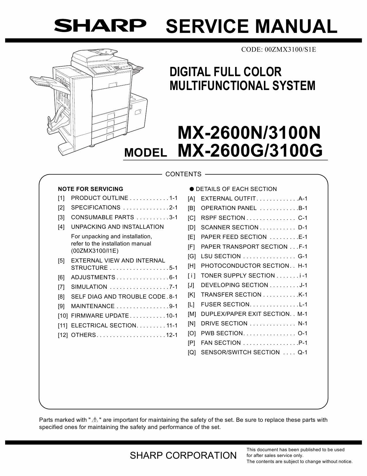 SHARP MX 2600 3100 N G Service Manual-1